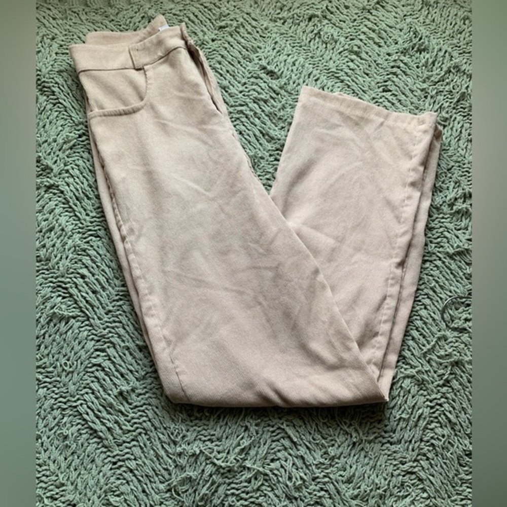 YesStyle tan colored high rise straight leg pants, size small